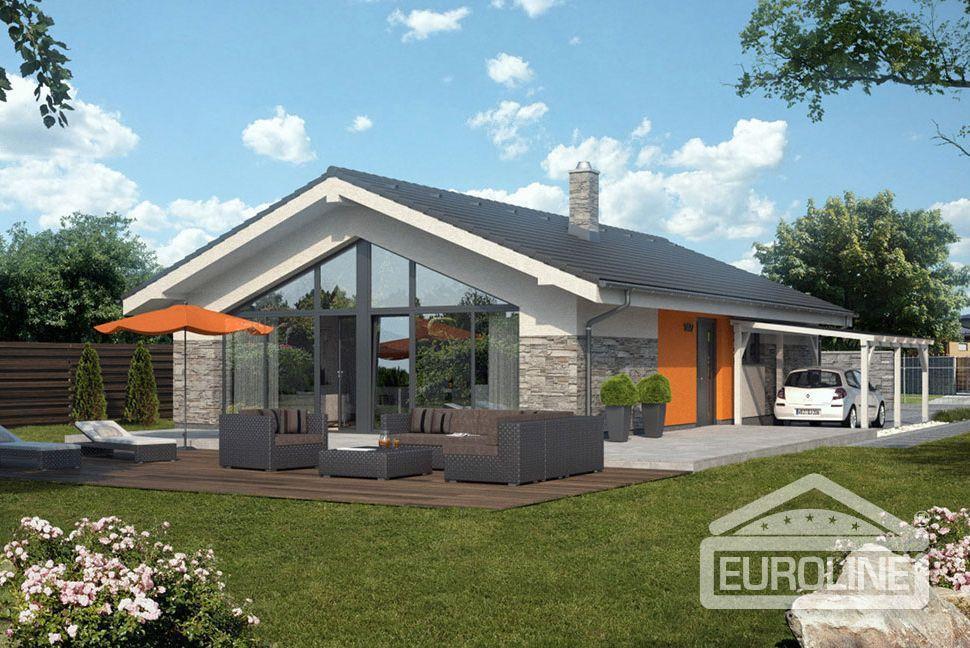 Automobilové stání napojené na stěnu domu, typový dům Bungalov 1472, EUROLINE BOHEMIA spol. s r.o., www.euroline.cz